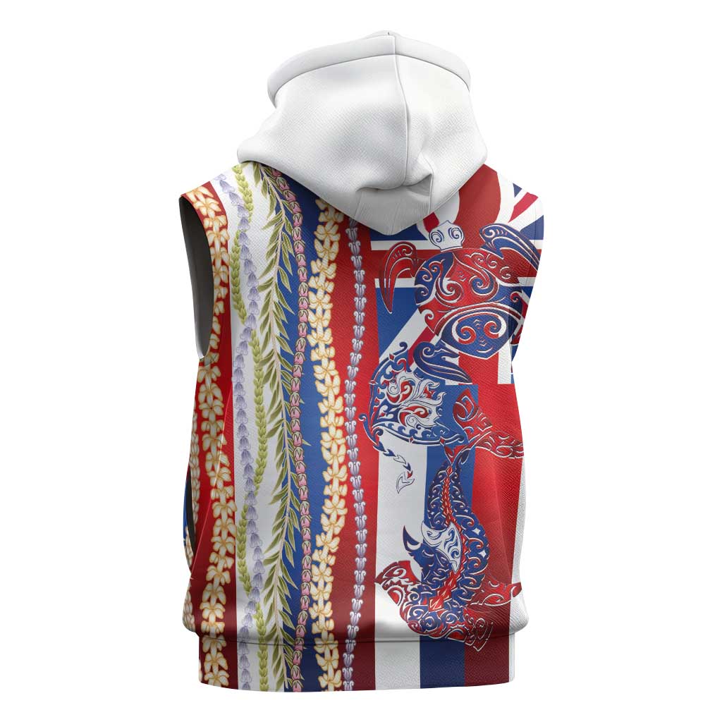 Hawaiian Sea Animals Sleeveless Hoodie with Lei and Flag Style