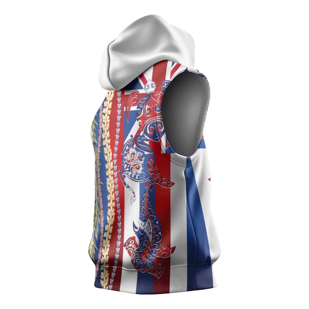 Hawaiian Sea Animals Sleeveless Hoodie with Lei and Flag Style