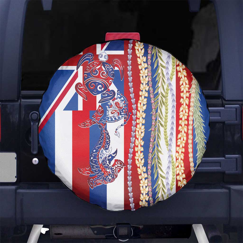 Hawaiian Sea Animals Spare Tire Cover with Lei and Flag Style LT03 No hole Multicolor - Polynesian Pride