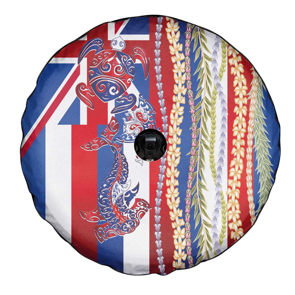 Hawaiian Sea Animals Spare Tire Cover with Lei and Flag Style LT03 - Polynesian Pride