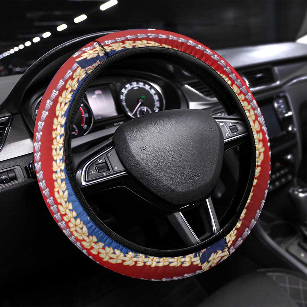 Hawaiian Sea Animals Steering Wheel Cover with Lei and Flag Style LT03 Universal Fit Multicolor - Polynesian Pride
