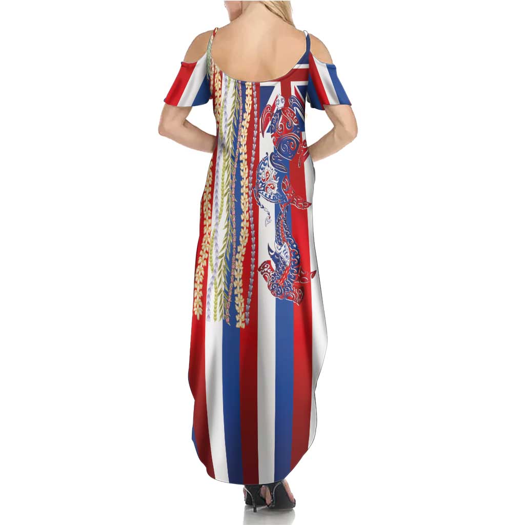 Hawaiian Sea Animals Summer Maxi Dress with Lei and Flag Style LT03 - Polynesian Pride