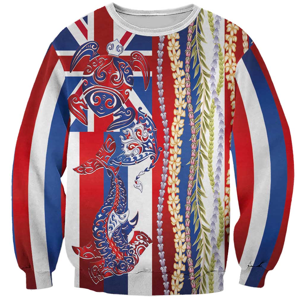Hawaiian Sea Animals Sweatshirt with Lei and Flag Style LT03 Unisex Multicolor - Polynesian Pride