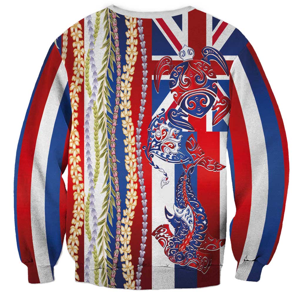 Hawaiian Sea Animals Sweatshirt with Lei and Flag Style LT03 - Polynesian Pride