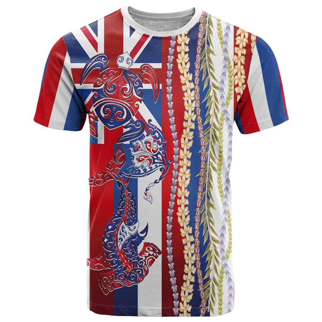 Hawaiian Sea Animals T Shirt with Lei and Flag Style LT03 Multicolor - Polynesian Pride