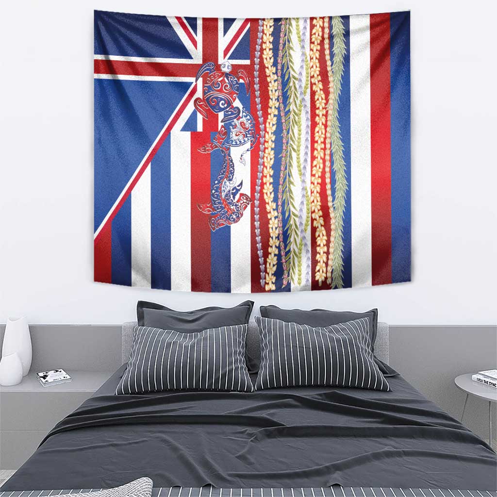 Hawaiian Sea Animals Tapestry with Lei and Flag Style LT03 - Polynesian Pride