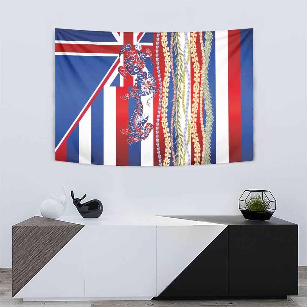 Hawaiian Sea Animals Tapestry with Lei and Flag Style LT03 - Polynesian Pride