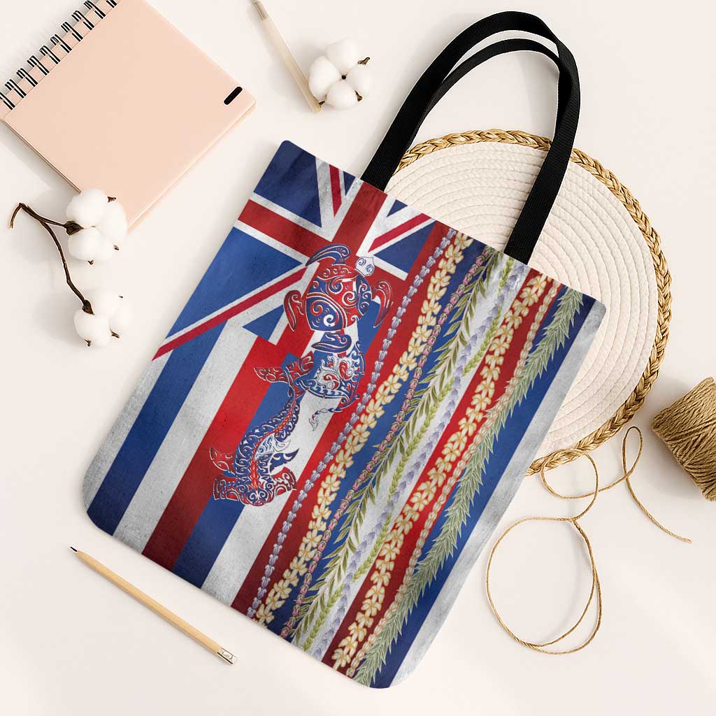Hawaiian Sea Animals Tote Bag with Lei and Flag Style LT03 Black Strap One Size Multicolor - Polynesian Pride