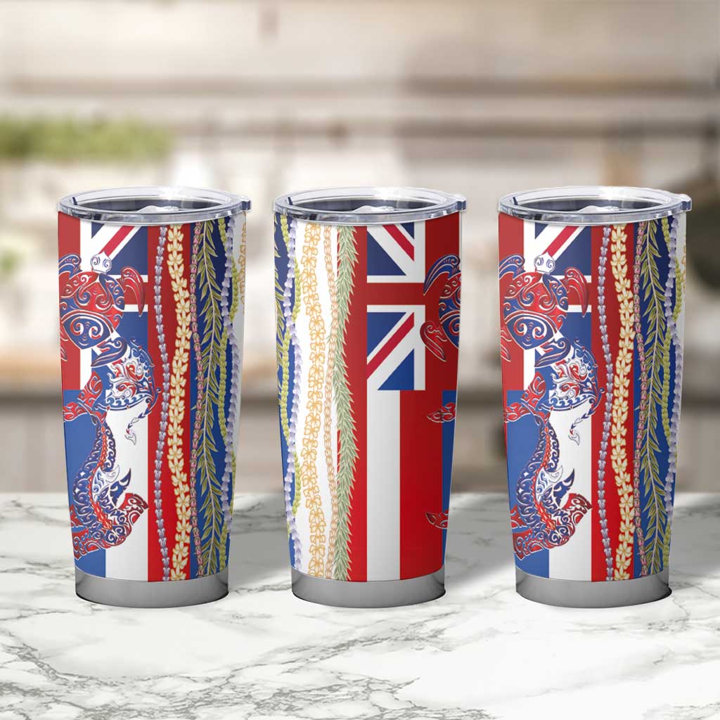 Hawaiian Sea Animals Tumbler Cup with Lei and Flag Style LT03 - Polynesian Pride