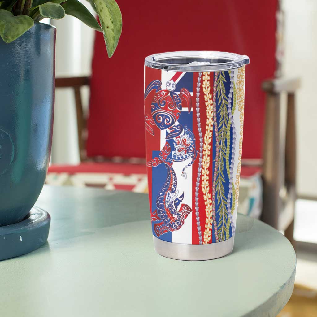 Hawaiian Sea Animals Tumbler Cup with Lei and Flag Style LT03 - Polynesian Pride