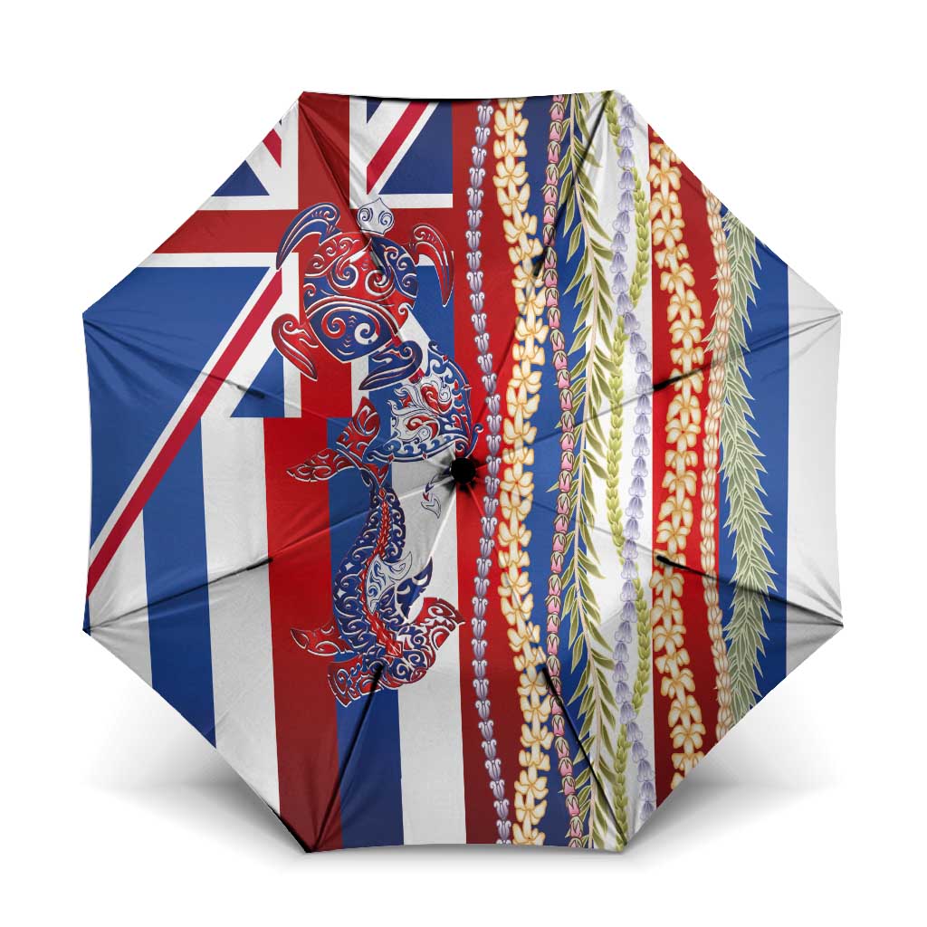 Hawaiian Sea Animals Umbrella with Lei and Flag Style LT03 One Size Folded 11.42 inch Opened Diameter 37.4 inch Multicolor - Polynesian Pride