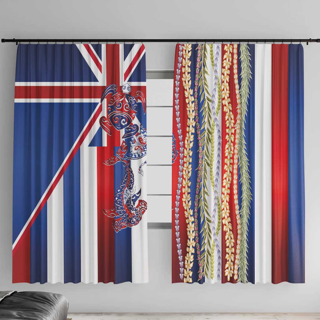Hawaiian Sea Animals Window Curtain with Lei and Flag Style