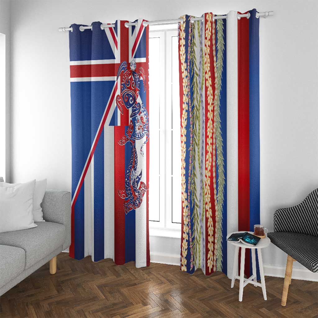 Hawaiian Sea Animals Window Curtain with Lei and Flag Style
