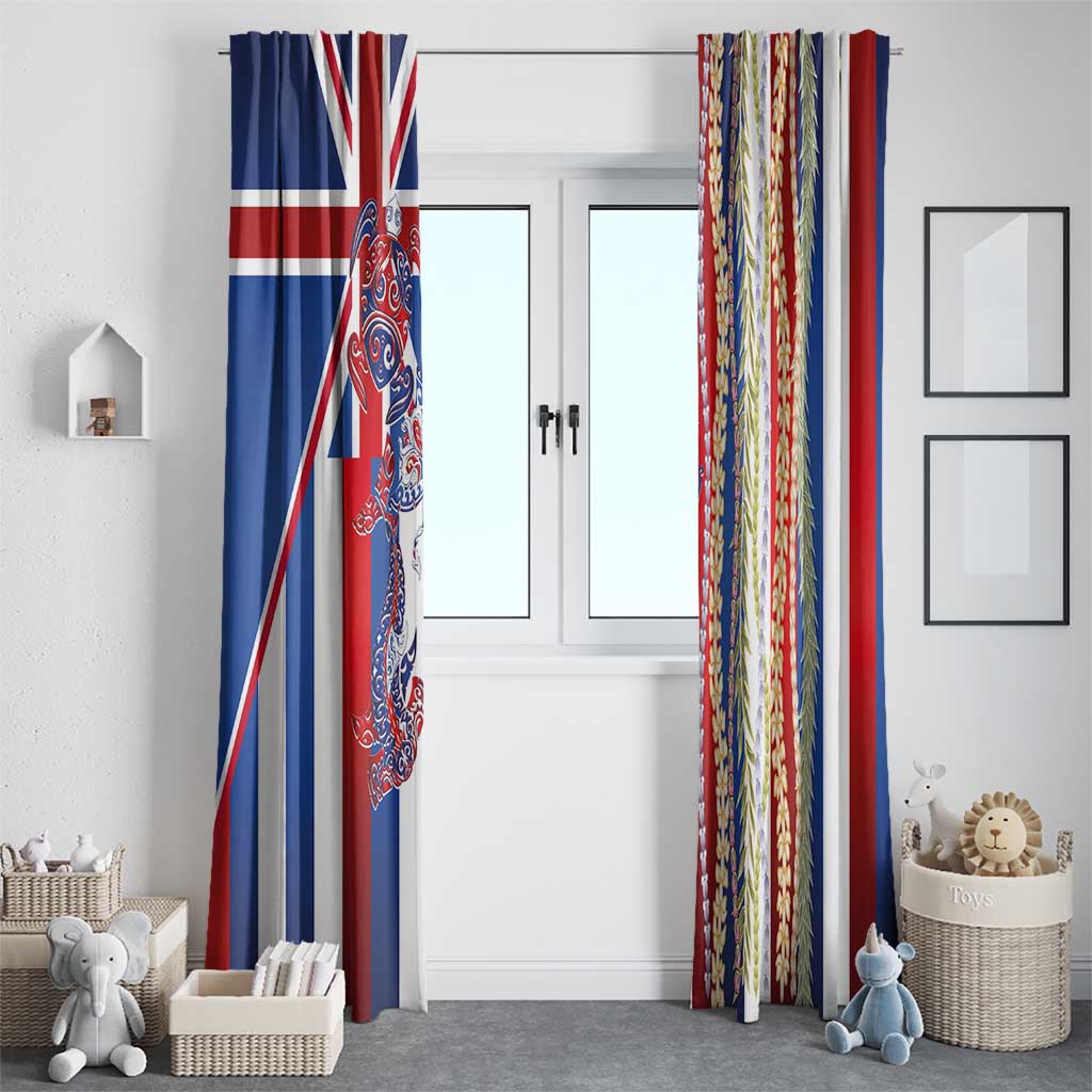 Hawaiian Sea Animals Window Curtain with Lei and Flag Style