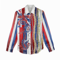 Hawaiian Sea Animals Women Casual Shirt with Lei and Flag Style