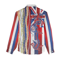 Hawaiian Sea Animals Women Casual Shirt with Lei and Flag Style