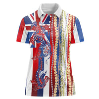 Hawaiian Sea Animals Women Polo Shirt with Lei and Flag Style LT03 Female Multicolor - Polynesian Pride