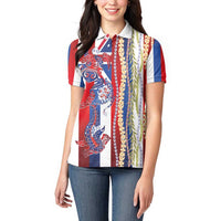 Hawaiian Sea Animals Women Polo Shirt with Lei and Flag Style LT03 - Polynesian Pride