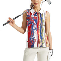 Hawaiian Sea Animals Women Sleeveless Polo Shirt with Lei and Flag Style LT03 - Polynesian Pride