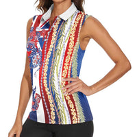 Hawaiian Sea Animals Women Sleeveless Polo Shirt with Lei and Flag Style LT03 - Polynesian Pride
