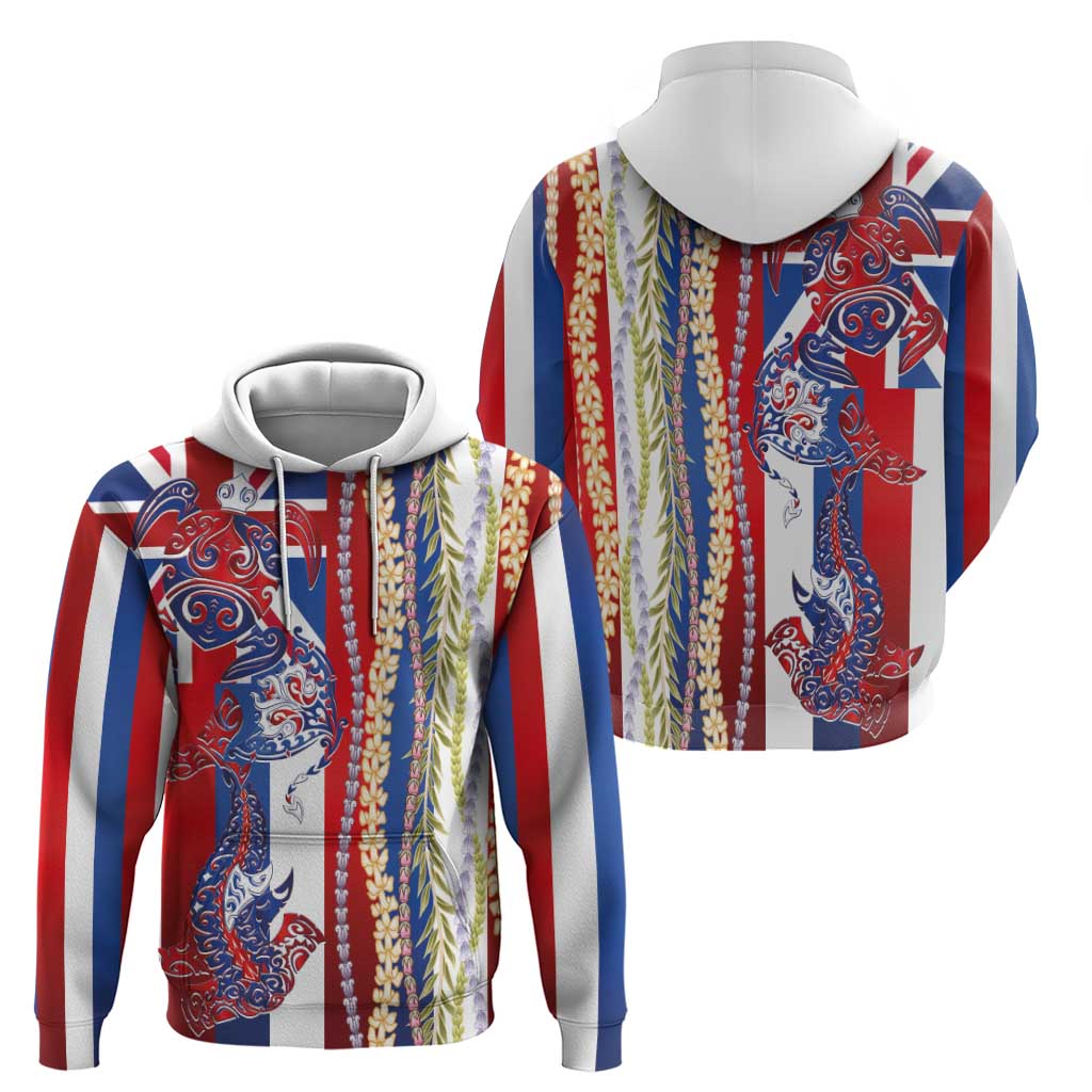 Hawaiian Sea Animals Zip Hoodie with Lei and Flag Style LT03 - Polynesian Pride