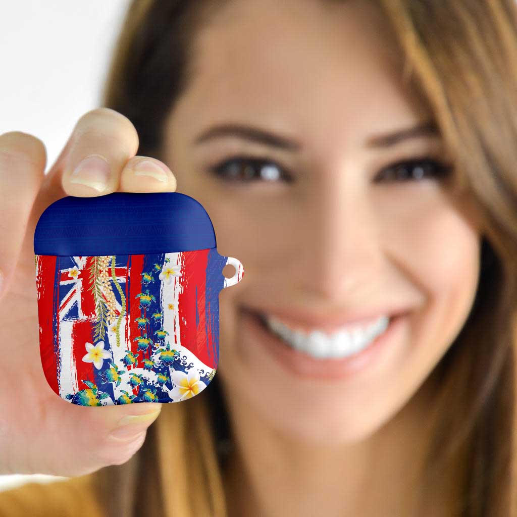 Hawaiian Sea Turtles and Plumeria AirPods Case with Lei and Flag Grunge Style LT03 - Polynesian Pride