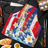 Hawaiian Sea Turtles and Plumeria Apron with Lei and Flag Grunge Style LT03 Multicolor - Polynesian Pride