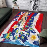 Hawaiian Sea Turtles and Plumeria Area Rug with Lei and Flag Grunge Style