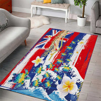 Hawaiian Sea Turtles and Plumeria Area Rug with Lei and Flag Grunge Style