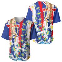 Hawaiian Sea Turtles and Plumeria Baseball Jersey with Lei and Flag Grunge Style LT03 - Polynesian Pride