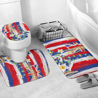 Hawaiian Sea Turtles and Plumeria Bathroom Set with Lei and Flag Grunge Style LT03 Mat Set Only (3 pcs) One Size Multicolor - Polynesian Pride
