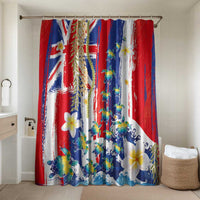 Hawaiian Sea Turtles and Plumeria Bathroom Set with Lei and Flag Grunge Style LT03 Shower Curtain Only Multicolor - Polynesian Pride