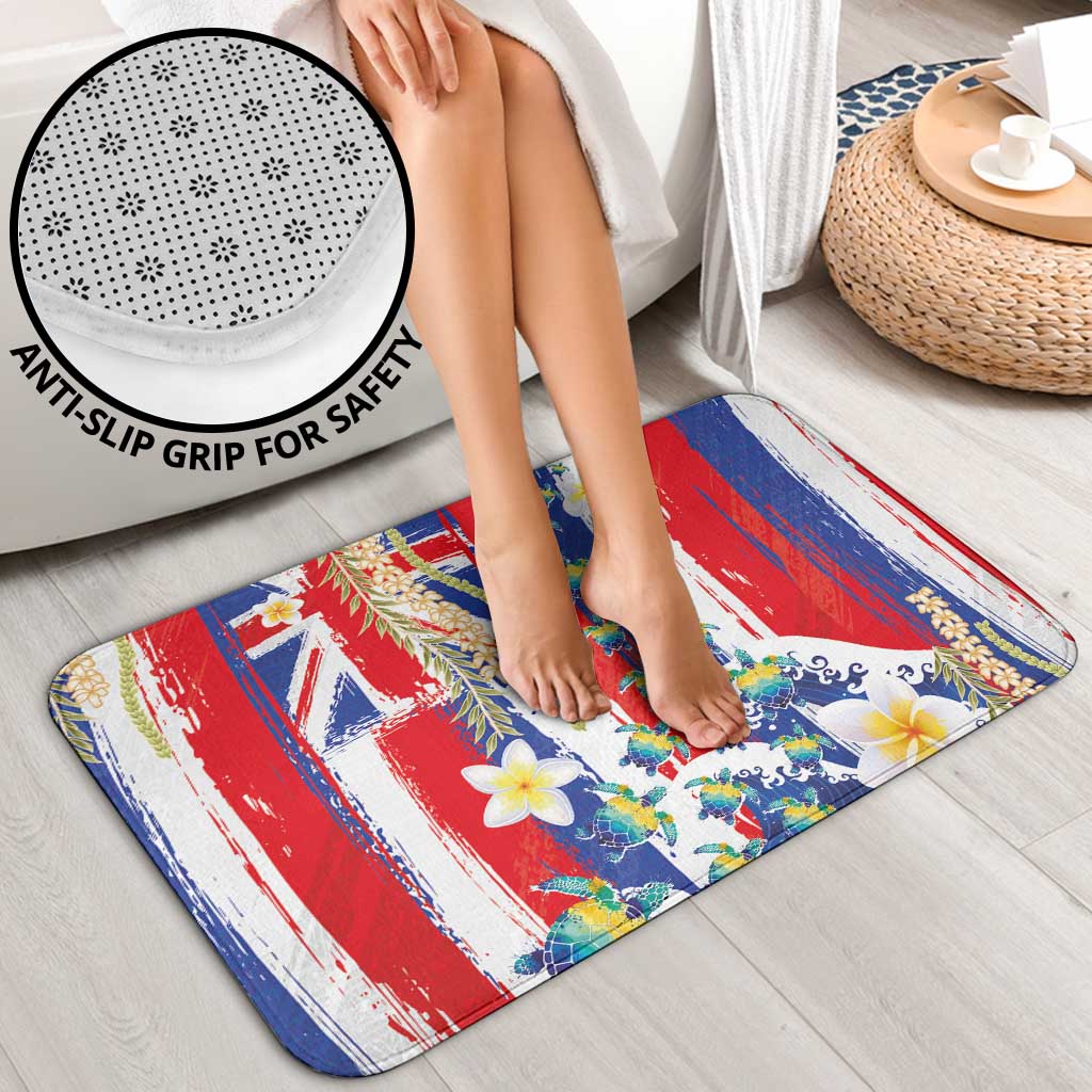 Hawaiian Sea Turtles and Plumeria Bathroom Set with Lei and Flag Grunge Style LT03 - Polynesian Pride