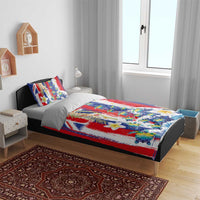 Hawaiian Sea Turtles and Plumeria Bedding Set with Lei and Flag Grunge Style LT03 - Polynesian Pride