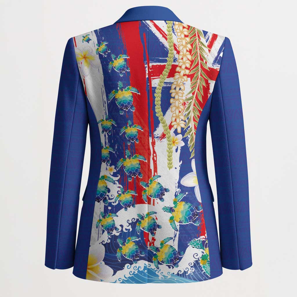 Hawaiian Sea Turtles and Plumeria Blazer with Lei and Flag Grunge Style LT03 - Polynesian Pride