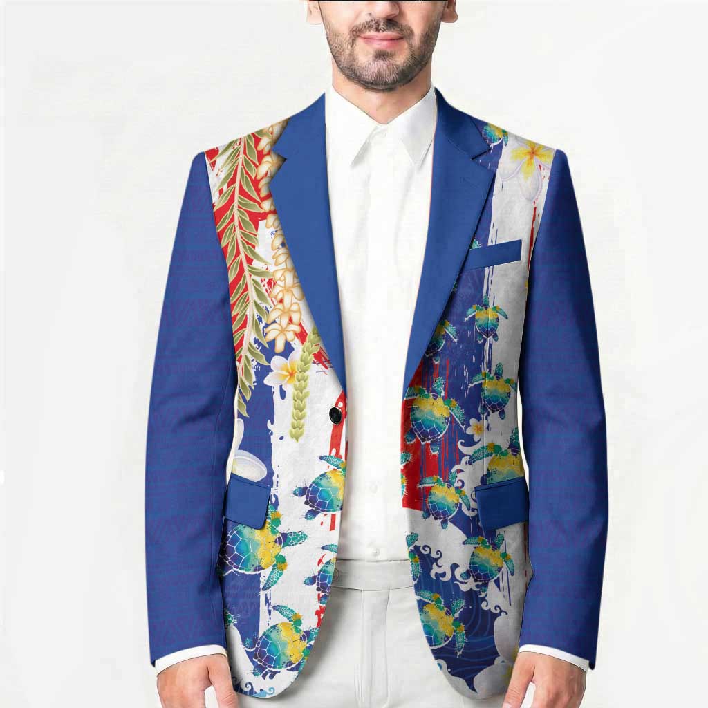 Hawaiian Sea Turtles and Plumeria Blazer with Lei and Flag Grunge Style LT03 - Polynesian Pride