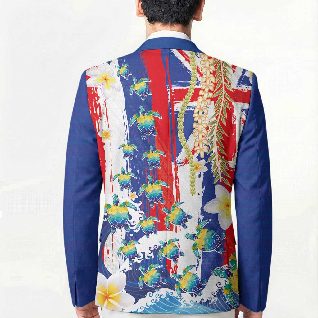 Hawaiian Sea Turtles and Plumeria Blazer with Lei and Flag Grunge Style LT03 - Polynesian Pride