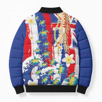 Hawaiian Sea Turtles and Plumeria Bomber Puffer Jacket with Lei and Flag Grunge Style LT03 - Polynesian Pride