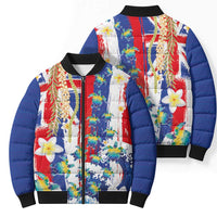 Hawaiian Sea Turtles and Plumeria Bomber Puffer Jacket with Lei and Flag Grunge Style LT03 - Polynesian Pride