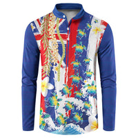 Hawaiian Sea Turtles and Plumeria Button Sweatshirt with Lei and Flag Grunge Style LT03 Multicolor - Polynesian Pride
