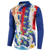 Hawaiian Sea Turtles and Plumeria Button Sweatshirt with Lei and Flag Grunge Style LT03 - Polynesian Pride