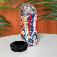 Hawaiian Sea Turtles and Plumeria 4 in 1 Can Cooler Tumbler with Lei and Flag Grunge Style