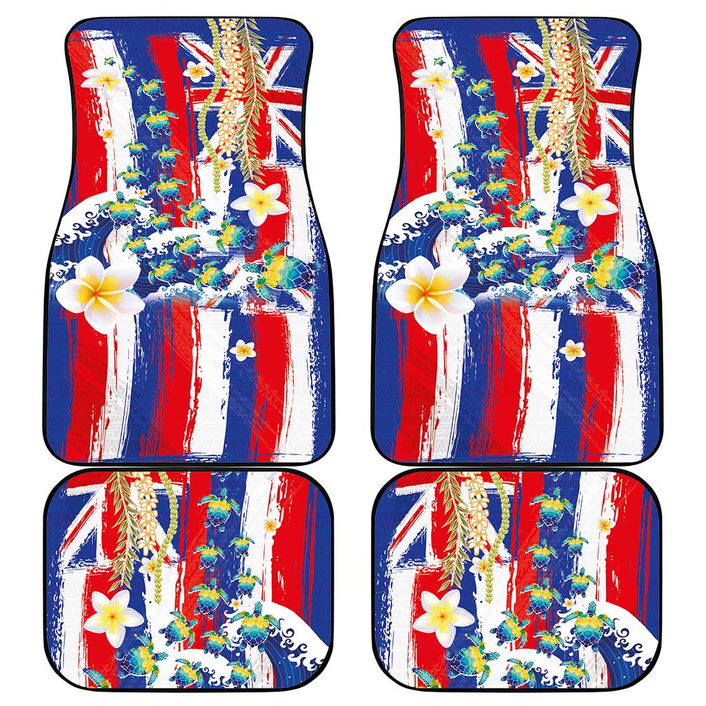 Hawaiian Sea Turtles and Plumeria Car Mats with Lei and Flag Grunge Style LT03 - Polynesian Pride