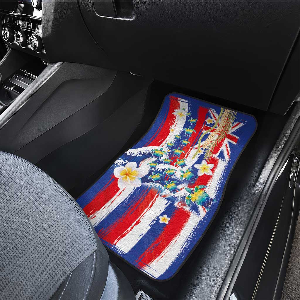 Hawaiian Sea Turtles and Plumeria Car Mats with Lei and Flag Grunge Style LT03 - Polynesian Pride