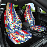 Hawaiian Sea Turtles and Plumeria Car Seat Cover with Lei and Flag Grunge Style