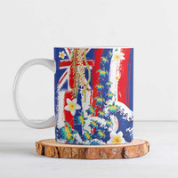 Hawaiian Sea Turtles and Plumeria Ceramic Mug with Lei and Flag Grunge Style LT03 Multicolor - Polynesian Pride