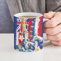 Hawaiian Sea Turtles and Plumeria Ceramic Mug with Lei and Flag Grunge Style LT03 - Polynesian Pride