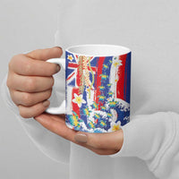 Hawaiian Sea Turtles and Plumeria Ceramic Mug with Lei and Flag Grunge Style LT03 - Polynesian Pride