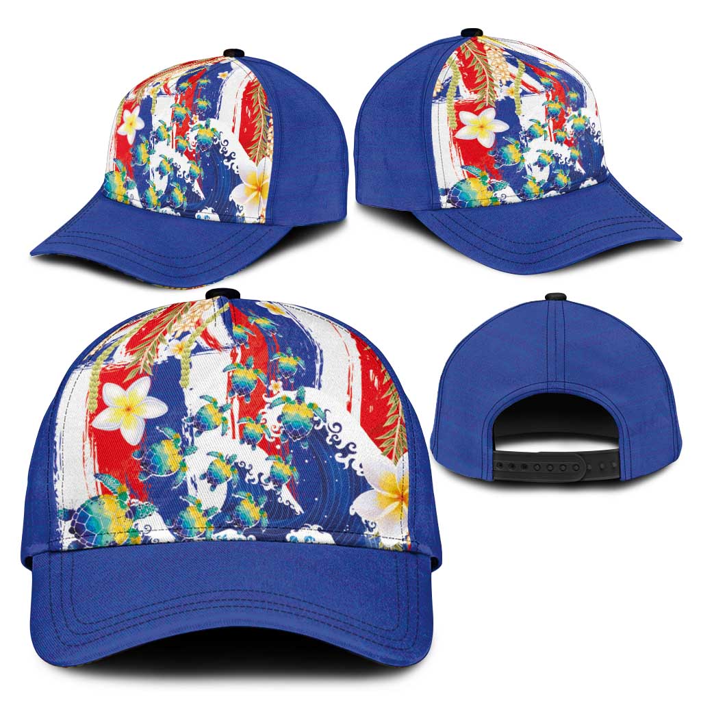 Hawaiian Sea Turtles and Plumeria Classic Cap with Lei and Flag Grunge Style LT03 - Polynesian Pride