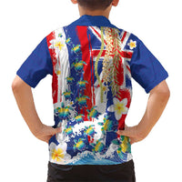 Hawaiian Sea Turtles and Plumeria Family Matching Tank Maxi Dress and Hawaiian Shirt with Lei and Flag Grunge Style